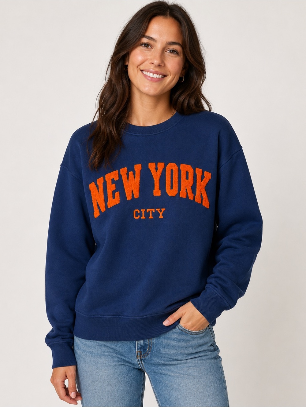 Wear N Run New York City Navy Orange Varsity Sweatshirt Small